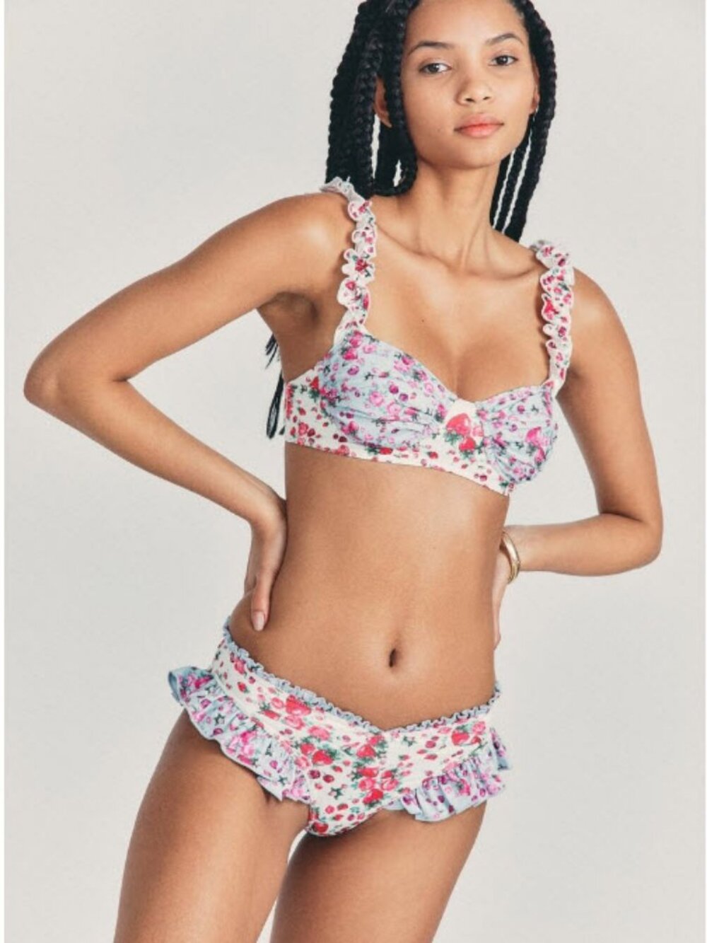 Womens LoveShackFancy Annika Lavender Red Berry Sundae (Item- 30) Bikini Set XS